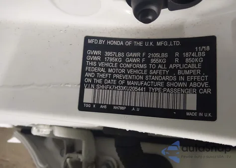 2019 Honda Civic Lx z USA, uszkodzony, nr VIN SHHFK7H33KU205441